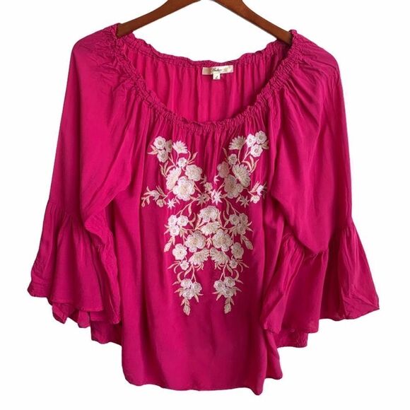 Andree Embroidered Pink Bell Sleeve Top - Picture 1 of 6